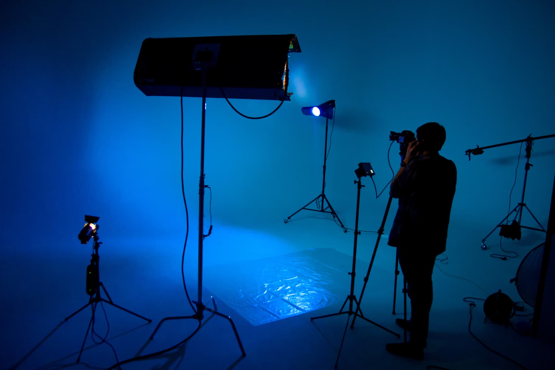 Creative studio production in blue light
